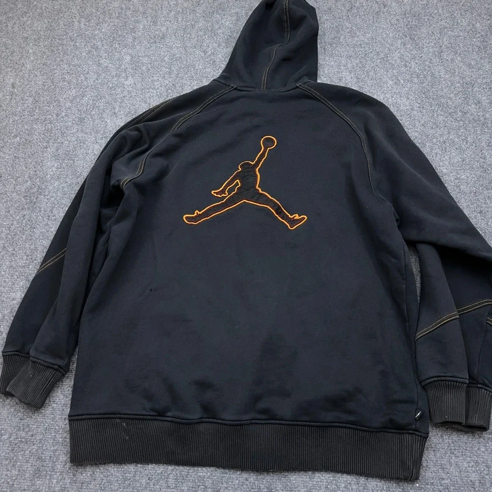 Vintage Nike Jordan Citrus 7 Hoodie Mens L Black Full Zip Embroidered Distressed